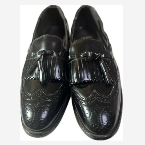 Vintage Nunn Bush Loafers Shoes Slip-Ons Men’s 8D Black Leather Tassel Wingtip - Picture 1 of 6